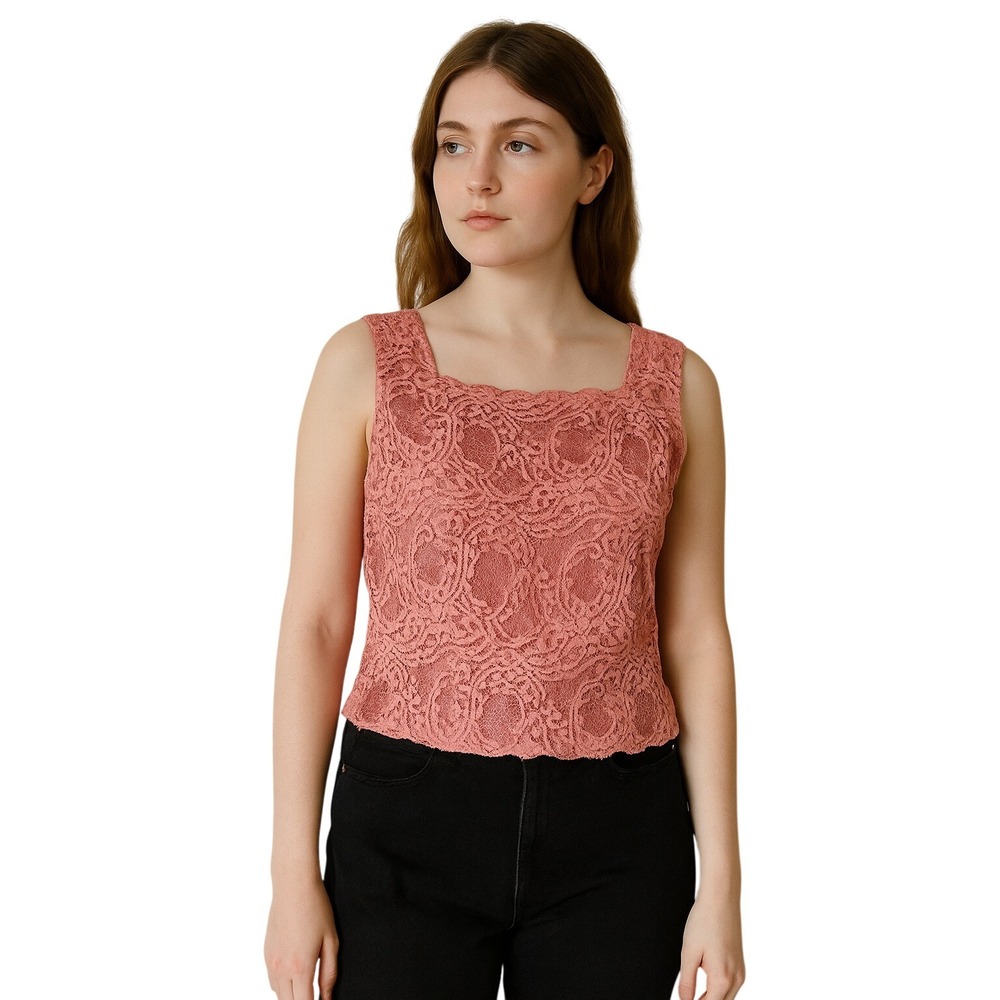 KAY CELINE 90's Rose Pink Lace Tank Top Blouse Lined Romantic Core feminine